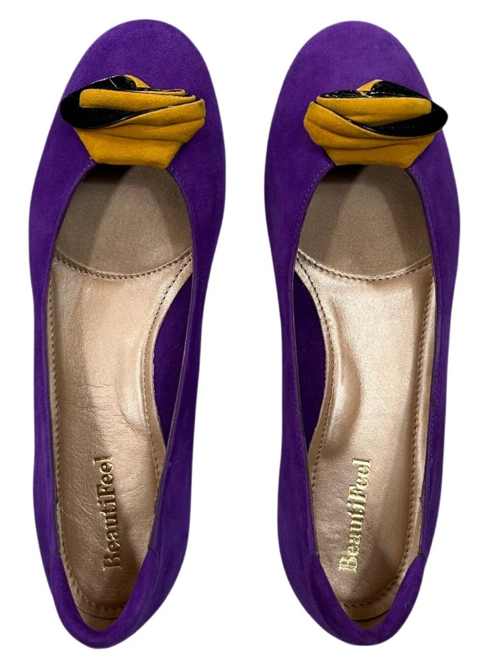 Beautifeel Purple Suede Leather Flats Yellow Black Rosette Accent Size 36